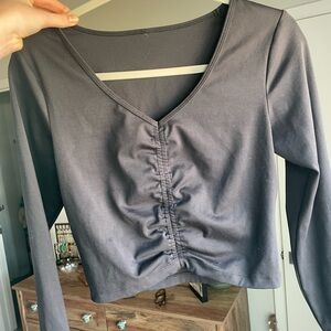Black Long Sleeve Ruched Workout Top